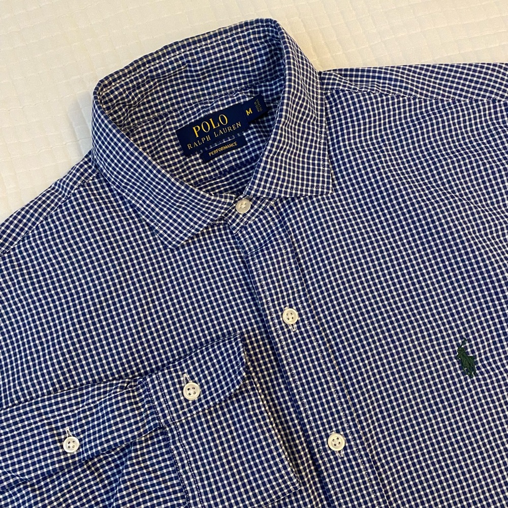 Polo Ralph Lauren Men’s M Blue White Check Performance Long Sleeve  Button Shirt